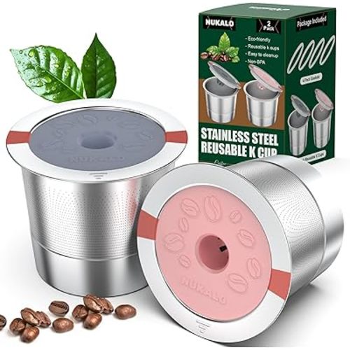 Kcup refillable coffee pod : Reusable Stainless Steel K Cups for Keurig Metal K Cup - Pink & Gray Reusable Coffee Filter for Keurig 1.0 & 2.0 Coffee Maker - Eco-Friendly, Stratum Flow Tech