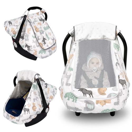 Beavtaens Baby Car Seat Cover 3-in-1 Winter Canopy, Soft Breathable Polyester and Minky, Fits Most Car Seats