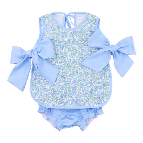 Blue Floral Print Bow Diaper Set