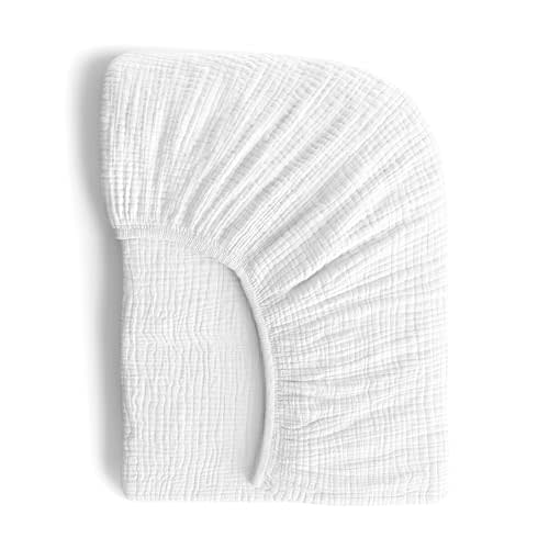 ROMY RO Muslin Crib Sheets, 100% Organic Cotton, Breathable and Ultra-Soft, Standard Crib Sheet Mattress (28"x 52") for Girls and Boys, Neutral Fitted Baby Crib Sheet (White)