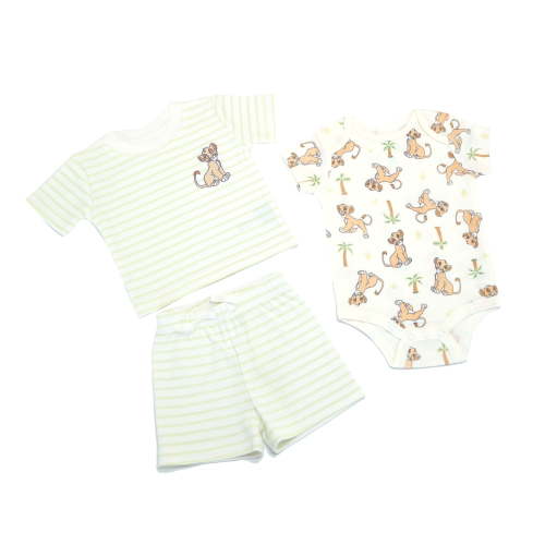 Disney Clothes Baby Boys 3-Piece Short Set – The Lion King T-Shirt, Bodysuit & Shorts (Green/White) – 6/9M