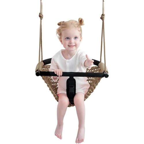 2 -in- 1 Toddler Swing. Swing Seat for Kids with Adjustable Ropes, for Kids Heavy Duty Rope Play Secure Children Swings Set, for Outdoor Indoor, Backyard. Upgrade Product (Light Brown)