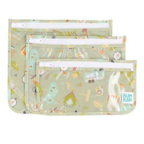 Bumkins Travel Bag, Toiletry, TSA Approved Pouch, Zip Bag, Quart Size Airline Compliant, Clear-Sided, Baby, Diaper Bag Organization, Makeup, Accessories, Packing, Set of 3 Sizes, Camp Gear Green