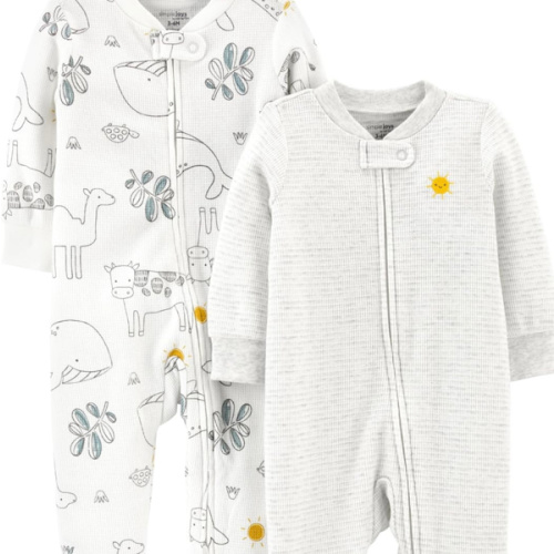 Simple Joys by Carter's Unisex Baby 2-way Zip Thermal Footed Sleep and Play, Pack of 2