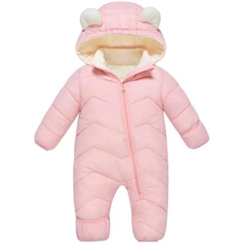 Funnycokid Baby Snowsuit Infant Winter Puffer Coat Newborn 0-24M Hooded Jumpsuit Bodysuits Kids Unisex Outdoor Clothes