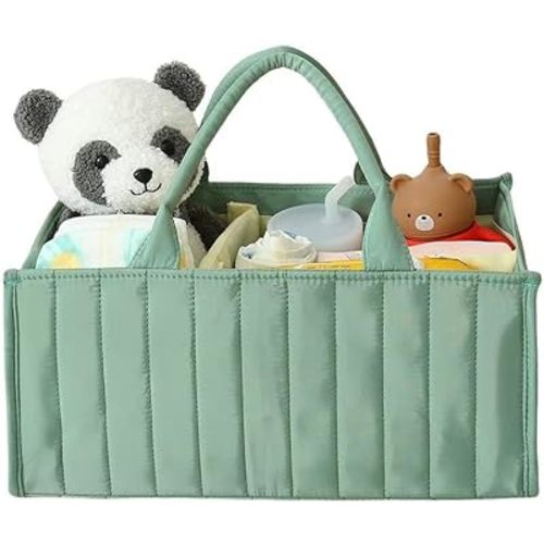 PandaEar Baby Diaper Caddy Organizer, Large Nursery Storage Basket with Handle, Portable Infant Caddy with Compartments, Newborn Essentials, Green