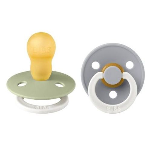 Bibs Colour Pacifier 18m+ - Sage Glow/Cloud Glow - 2pk: Rubber Latex, Air Vents, Glow-In-The-Dark, BPA-Free