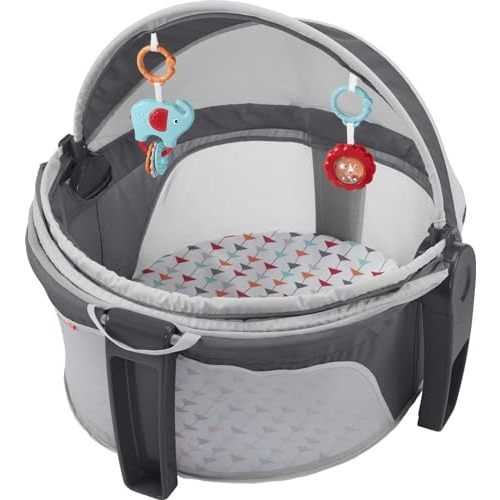 Fisher-Price Portable Bassinet On-The-Go Baby Dome, Travel Play Space with Developmental Newborn Toys & Canopy, Arrows Away