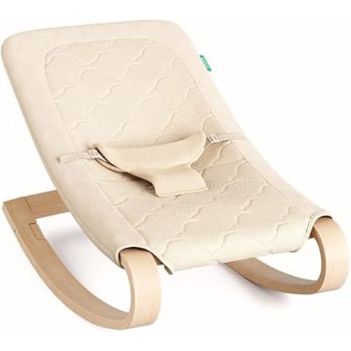 Newton Baby Rocker – Ultra-Breathable & Washable Infant Rocking Seat with Natural Wood Frame, Lightweight Baby Bouncer with 3-Point Harness & Kickstand, GREENGUARD Gold Certified (0–6 Months)