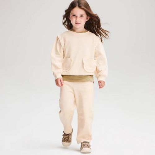 Baby Girls' Solid French Terry Ruffle Pocket Pants - Cat & Jack™ Cream 18M