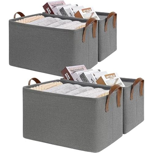 CHICVITA Storage Baskets for Shelves, Large Fabric Storage Bins with Metal Frame, Closet Organizer Bins for Living Room Bedroom, 16 ¾" L x 11" W x 9 ¾" H, Gray, 4-Pack
