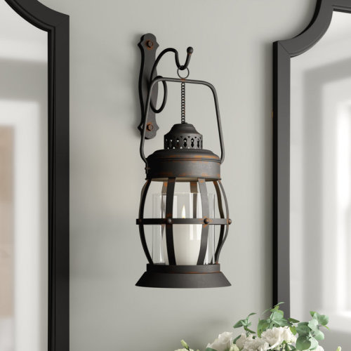 Three Posts™ Brown Metal Suspended Pillar Lantern Indoor Outdoor Wall Sconce & Reviews | Wayfair