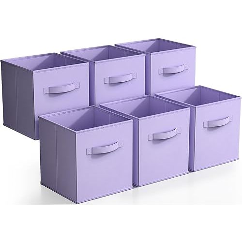 Sorbus Fabric Storage Cubes, 6-Pack Foldable Bins (11 Inch, Pastel Purple)