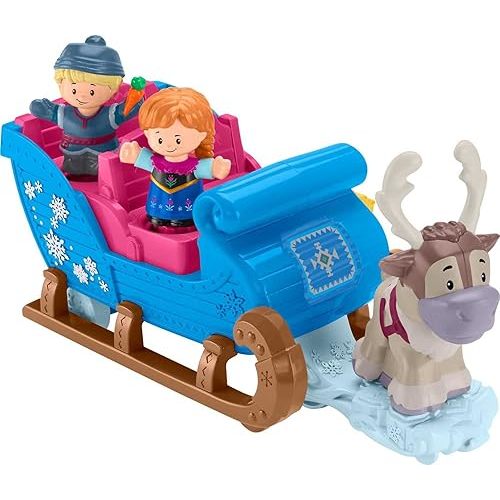 Fisher-Price Little People Toddler Toy Disney Frozen Kristoff’s Sleigh Vehicle with Character Figures for Pretend Play Kids Ages 18+ Months
