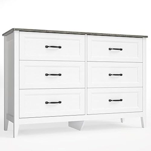Gizoon 6 Drawer Dresser, 47.2" W Chest of Drawers, Modern Dresser for Bedroom, Wood TV Stand for Living Room, with Smooth Rail, Metal Handles, Anti-tip, for Hallway, Entryway, Grey
