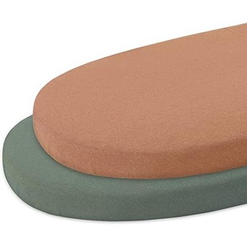 Dreamology Bassinet Sheet,100% Cotton Knitted Jersey,Soft and Durable,2 Pack Bassinet sheets for Girls and Boys | Universal Fit for Hourglass,Oval or Rectangle Bassinets | Green and Mustard 17"x32"x4"
