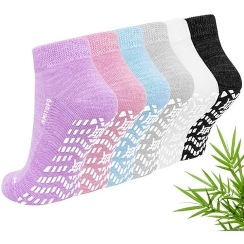 CaiDieNu Non Slip Socks for Women: Non Skid Hospital Diabetic Socks with Grip for Elderly Pregnant Grippy Low Cut 6 Pairs