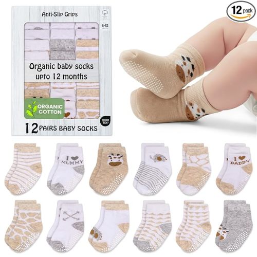 Mother's Choice Organic Cotton Baby Socks 6-12 Months - 12 pairs Soft and Cozy Baby Sock, Gentle Newborn Socks, Ideal Baby Gift, Infant Footwear for Everyday Comfort and Little Ones’ Feet