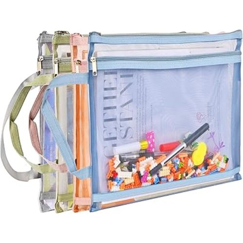 Colored Mesh Zipper Pouch Bags, Double-Layer Nylon Puzzle Storage, Organization Solution for Toys, Games, and More (4)