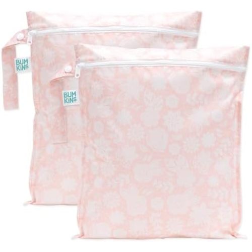 Bumkins - Waterproof Wet Bag - For Baby, Travel, Swim Suit, Cloth Diapers, Pump Parts, Pool, Gym, Toiletry, Strap to Stroller - Reusable & Easy to Clean - 2pk - Pink Lace