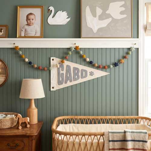 Personalized Embroidered Name Pennant, Custom Name Banner,Vintage Nursery Decor, Kids Room Playroom Decor Baby Shower Gift