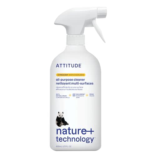 ATTITUDE All Purpose Cleaner Spray, EWG Verified, Vegan, Made with 94% Plant-Based Ingredients, Streak-Free for Kitchen, Bathroom, Glass & More, Citrus Zest Scent, 27.1 Fl Oz