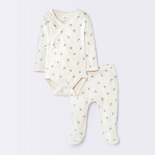 Baby Girls' 2pc Floral Pointelle Top & Bottom Set - Cloud Island™ Ivory 6-9M