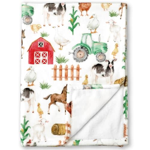 JarThenaAMCS Farmhouse Baby Blanket Farm Animal Throw Blanket 30 x 40 Inch Small Flannel Blanket for Home Nursery Chair Sofa Couch Bed Car
