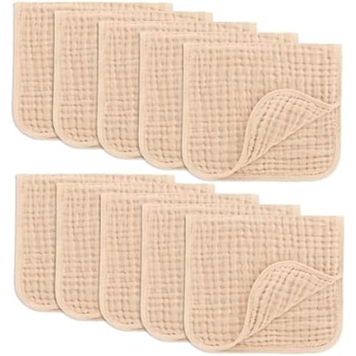 Comfy Cubs Muslin Burp Cloths 20x10" 10 Pack, Baby Burp Cloths - Cream