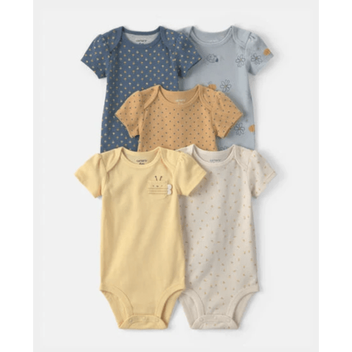 Baby Girl 5-Pack Floral Multipack Bodysuits - Yellow/Blue