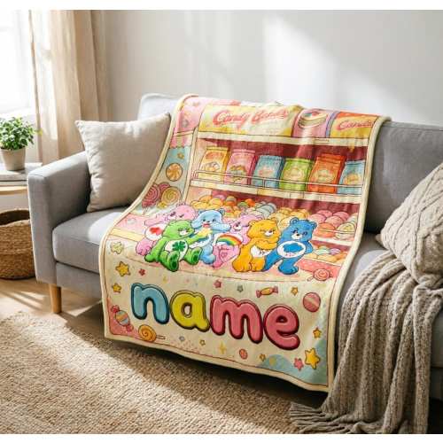 Personalized Care Bears Blanket Soft Throw, Custom Name Kids Blanket, Baby Shower Gift