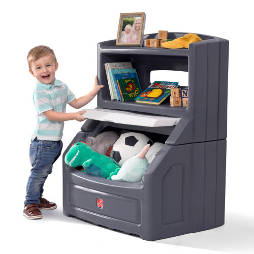 "Step2 Children's Playroom Lift & Hide Bookcase and Toy Box in Gray, 38"" Tall Plastic Storage"