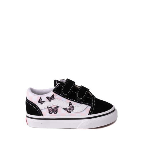 Vans Old Skool V Checkerboard Skate Shoe - Baby / Toddler - Black / White / Butterflies