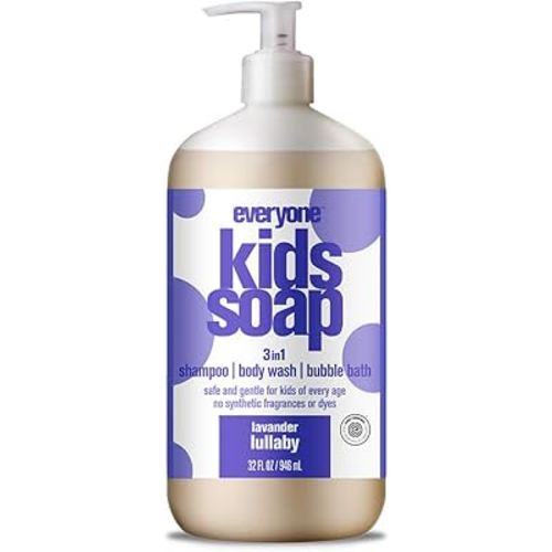 Everyone 3-in-1 Kids Soap, Body Wash, Bubble Bath, Shampoo, 32 Ounce (Pack of 1), Lavender Lullaby, Coconut Cleanser with Plant Extracts and Pure Essential Oils