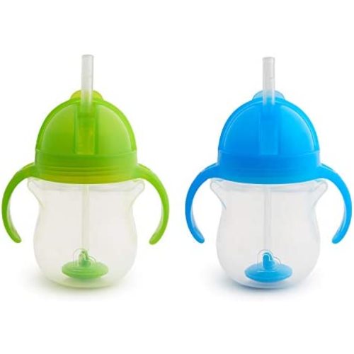 Munchkin Click Lock Weighted Straw Cup, 7 Ounce, Blue/Green, Pack of 2