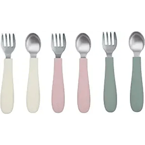 WeeSprout Toddler Utensils, 3 Forks & 3 Spoons, 18/8 Stainless Steel & Food Grade Silicone, Thick Easy-Grip Handles, Perfect Length For New Self Feeders, Gentle On Gums & Teeth, Dishwasher Safe
