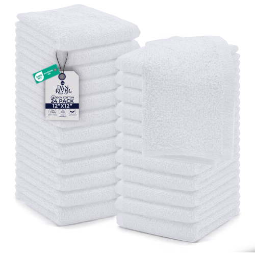 Dan River Washcloths pack of 24 High-Quality Soft Cotton Absorbent and Multipurpose Wash Clothes for Face & Body - White, 12x12in