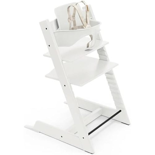 Stokke Tripp Trapp High Chair 2, White - Includes Chair + Baby Set with Removable Harness for Children 6-36 Months - Adjustable, Ergonomic & Easy to Clean