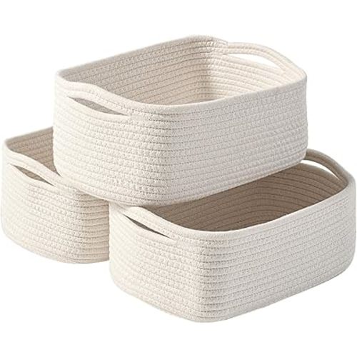 Small Storage Baskets for Organizing, Organizing Baskets for Shelves, Small Cute Basket for Gifts Empty, Organizer Basket for Decor, 13"×8.5"×5.1" (3 Packs) Off White