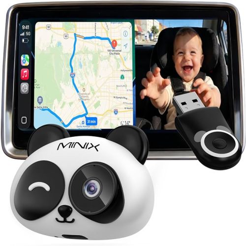 MINIX CA520 Wireless CarPlay Baby Camera for iPhone Only (Not Compatible with Android Auto), 1080P Rear Seat Baby Monitor, Night Vision, 150° Wide View, Low Latency for Factory Wired CarPlay