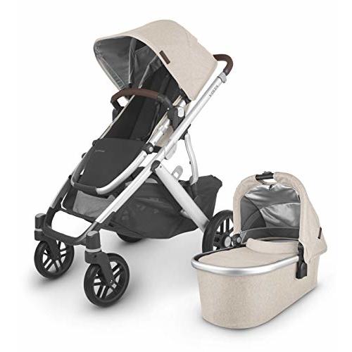 UPPAbaby Vista V2 Stroller Convertible Single-To-Double System Bassinet, Toddler Seat, Bug Shield, Rain Shield, and Storage Bag Included Declan (Oat Mélange/Silver Frame/Chestnut Leather)