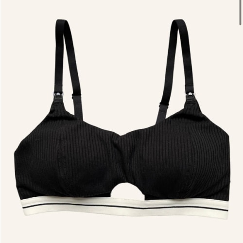 Rib Organic Cotton Nursing Bralette - Black