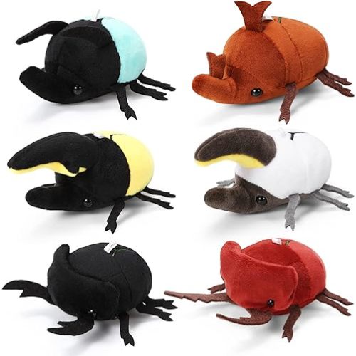 Meooeck 6 Pieces Simulation Beetle Plush Toy 4 Inch Small Beetle Stuffed Animal with Bead Chain Hanging Insect Plush Stuffed Soft Crustaceans for Boys Girls Birthday Animal