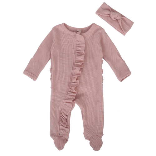 Weebloom Baby Boy Girl Pajamas Footie Newborn Spring Fall Clothes Knit Ruffle Footies Jumpsuit With Headband Outfit Sleepwear Loungewear Pjs Sleepers Romper Onesie Pink 0-3 Months