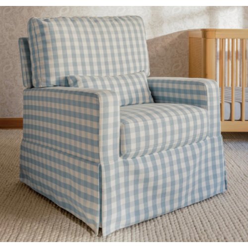 Namesake Crawford Pillowback Comfort Swivel Glider - Blue Gingham