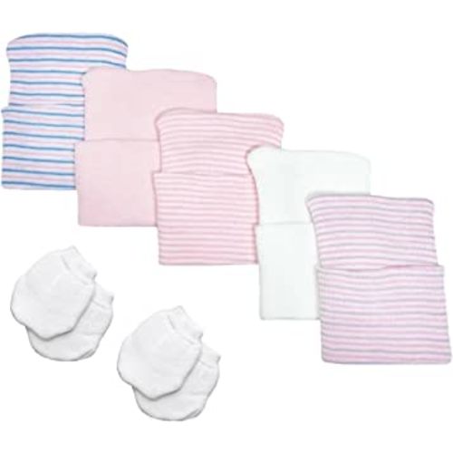 Nurses Choice 5 Piece Hospital Hat & Mitten Set for Newborn Baby (Girl)