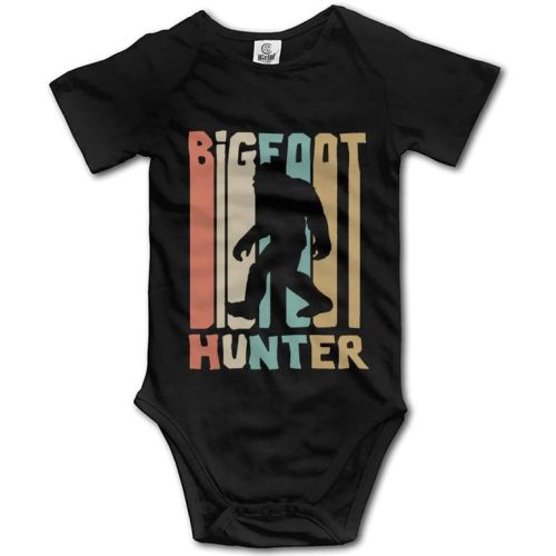 Retro Bigfoot Hunter Baby Bodysuit Romper Unisex Short Sleeve Onesie Black