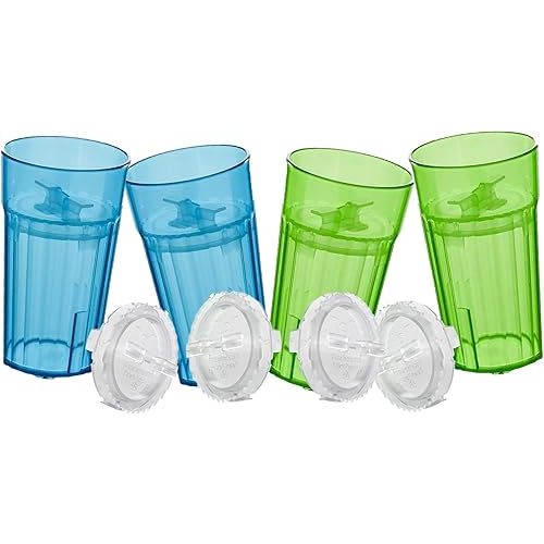 Reflo Smart Cup Bundle (Blue & Green 4-Pack) Slow-Spill Toddler Transition Training, Montessori Weaning Cup Teaches Real Drinking Skills, 360 Rim Flow-Control, Made in USA, E-Guide via QR Code