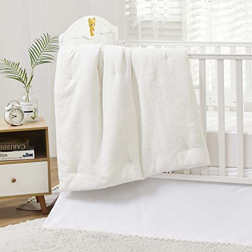 Brandream Crib Bedding Set 3 Pieces 100% Cotton Waffle Weave Solid White Gender Neutral Farmhouse Chic Unisex Minimalist Tassel Fringe Macrame Cozy Boho Bohemian Baby Girl Boy Nursery Bedding