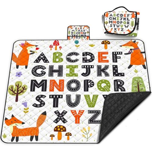 Poedist Extra Large Picnic Blanket Waterproof,80"x 80"Foldable Machine Washable Beach Blanket,Outdoor Blanket for 6-8 Adults,Suitable for Indoor Crawling,Park Beach,Camping,Hiking,Family Travel(ABC)